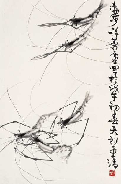 许麟庐 戊午（1978年）作 群虾图 立轴